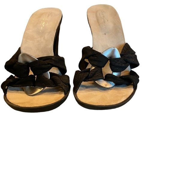 New Y2k Kenneth Cole black Suede Mule heels silver buckle Rubber Sole comfy Boho - Picture 9 of 15